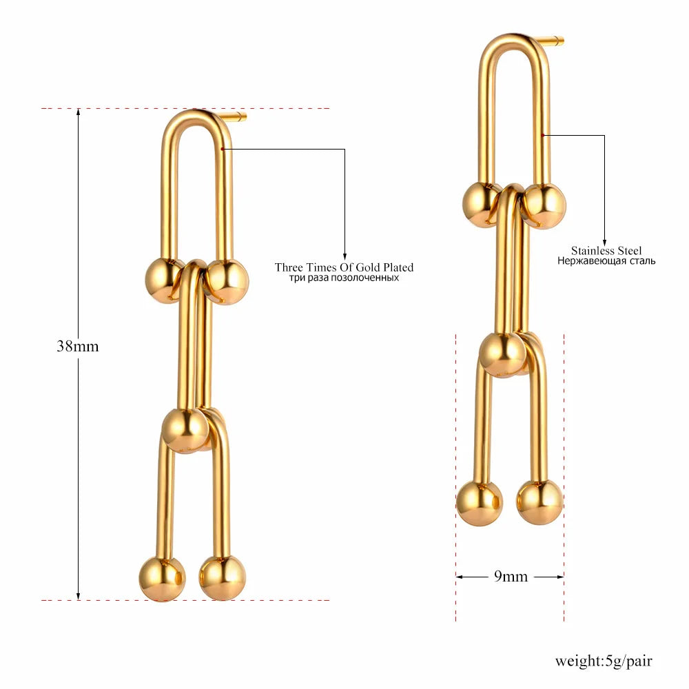JeeMango 316L Stainless Steel Unique Zircon Horseshoe Earrings for Women Gold Plated U Shape Hoop for Wedding Jewelry Party Gift