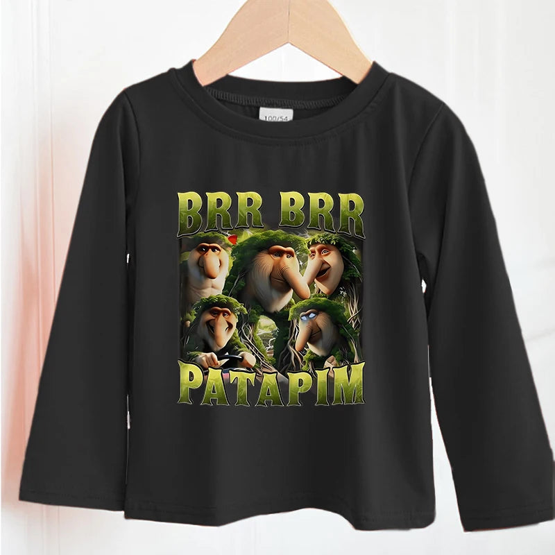 Italian Brainrot Long Sleeve T Shirt Boy Girl Autumn Clothes Tung Tung Sahur Kids Cotton Tees Tralalero Tralala Children Tops