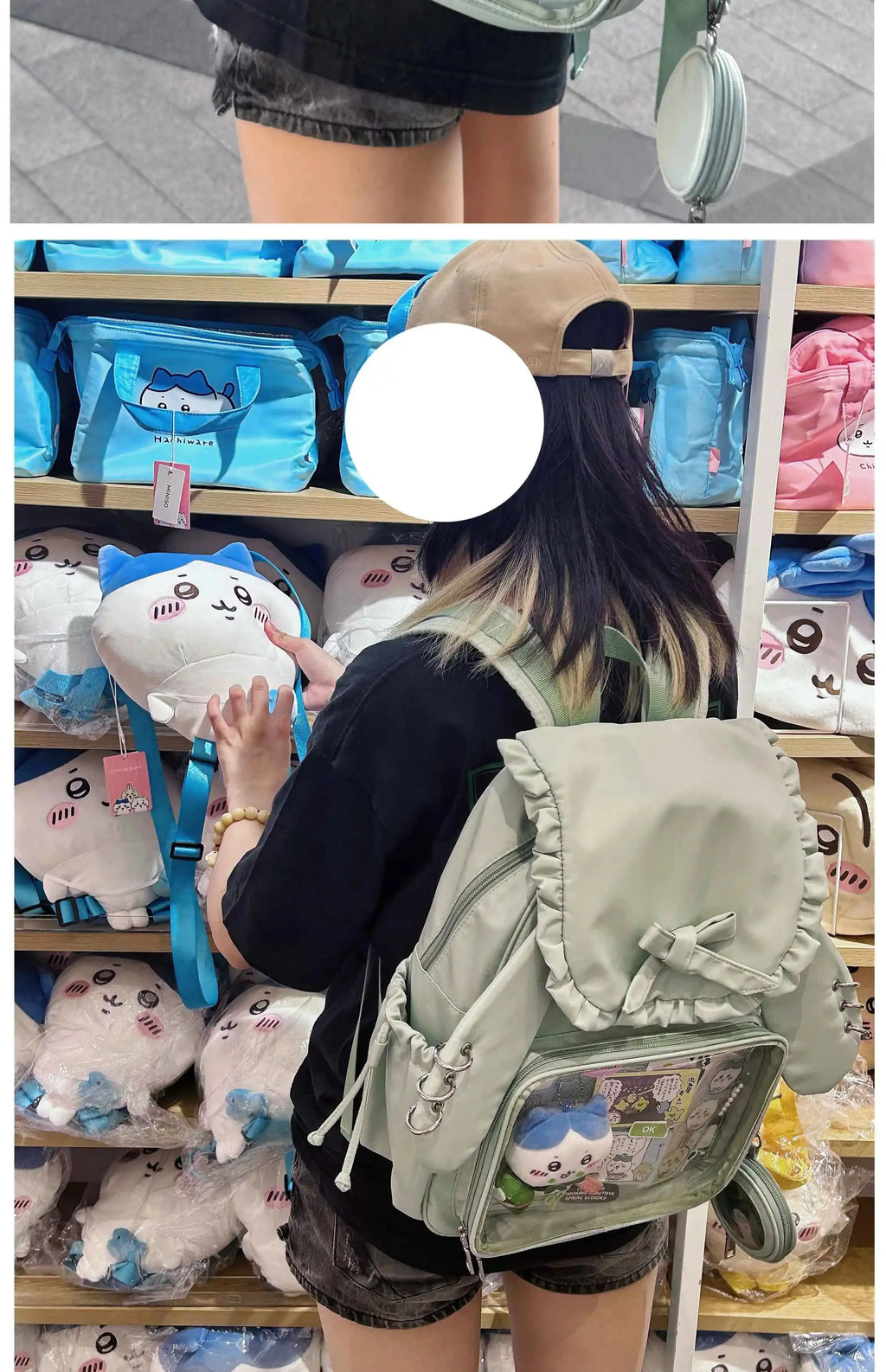 Original Two-dimensional Cute Transparent Large-capacity Backpack Women Sweet Bow Rabbit Ears Bags Preppy Style Kawaii Backpacks