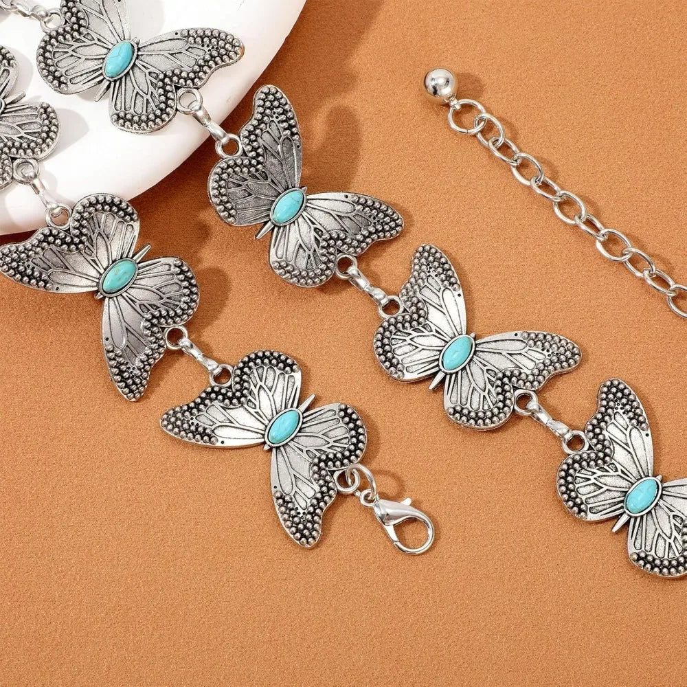 Women Boho Chain Belts for Jeans Dresses Western Silver Concho Waist Chain Belt for Women Adjustable Metal Cowgirl Belt