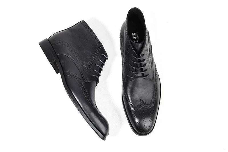 British Brock Carved Leather Boots Retro Business Formal Leather Shoes Fashion Men's Boots Cowhide Men's Short Boots