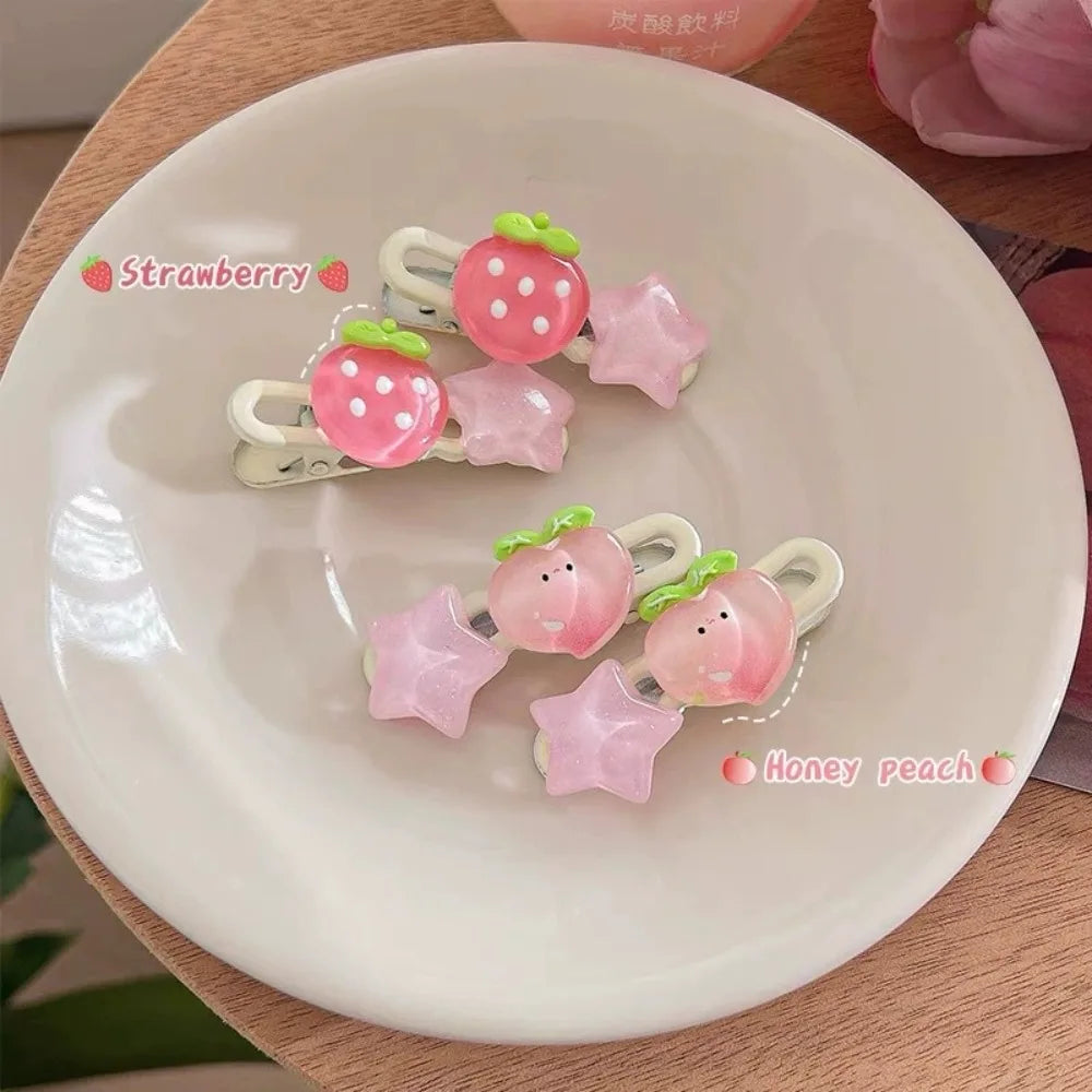 New 2Pcs Cute Fruits Hair Clip Star Duckbill Clip Sweet Girl Hair Pin Bangs Side Clip Woman Headwear Barrette Hair Accessories