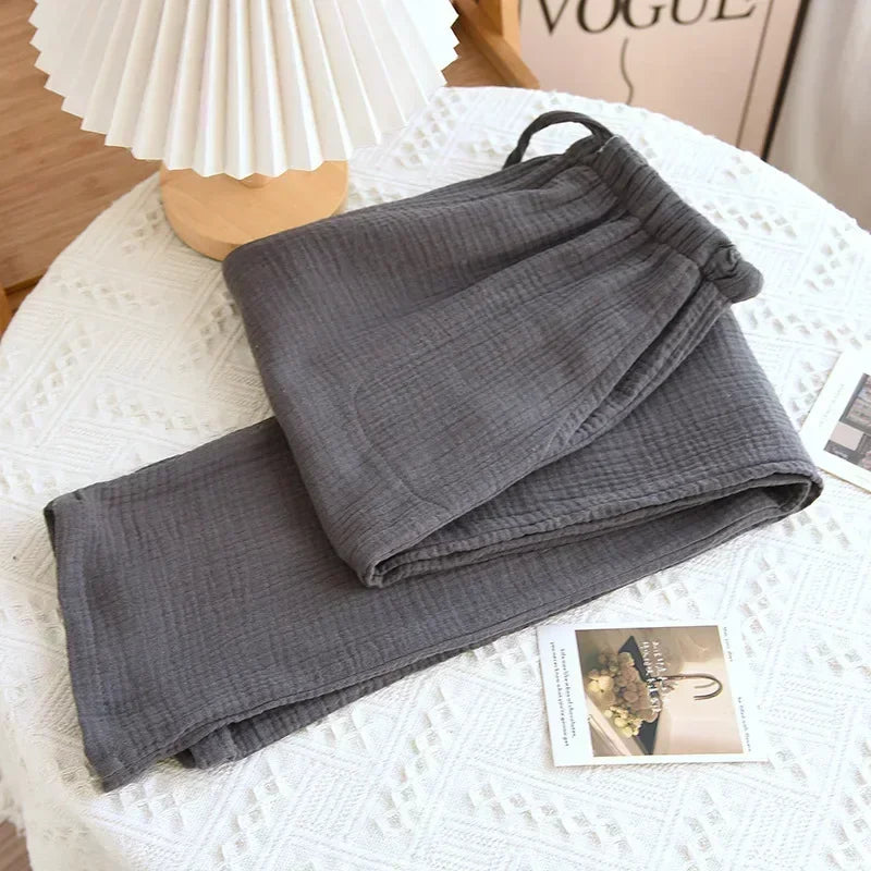 Spring New Pajamas Pants for Women Crepe 100% Cotton Loose Casual Straight Trousers Home Clothes Checkerboard Sleep Pants