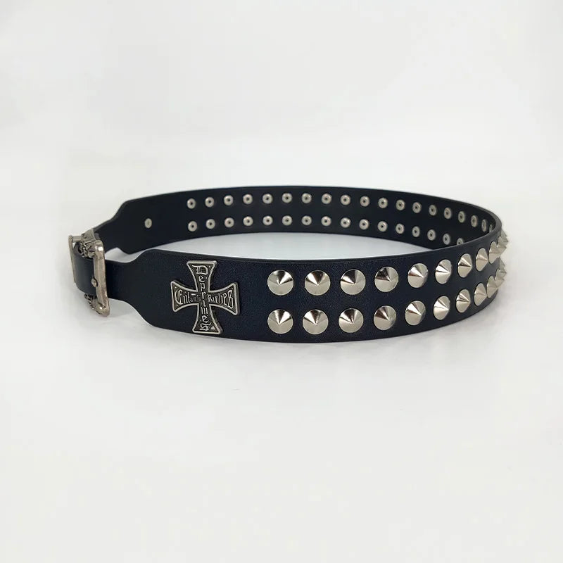 Unisex Cross Jeans Belt FeMale Gothic Accessory Punk Y2k Designer Belts For Women Hip hop Plus Size Rivet Black Men's Belt male