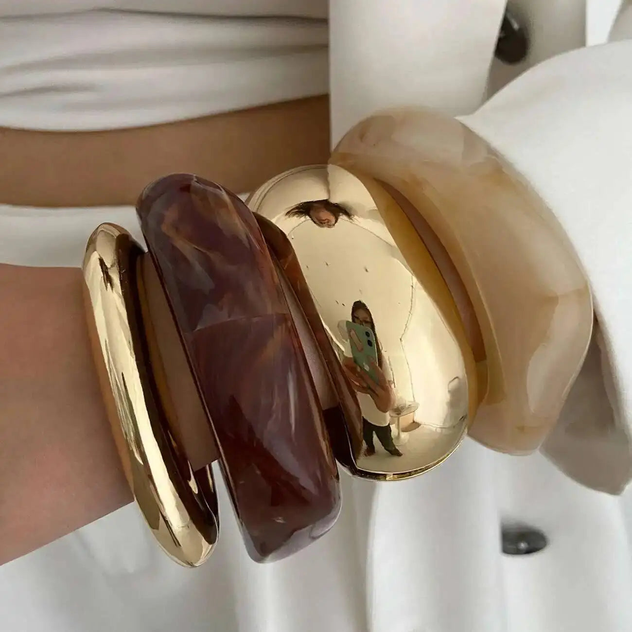 SHIXIN Vintage Brown Coffee Acrylic Resin Chunky Bangle Bracelet for Women Punk Metal Irregular Spring Open Bangle Men Jewelry
