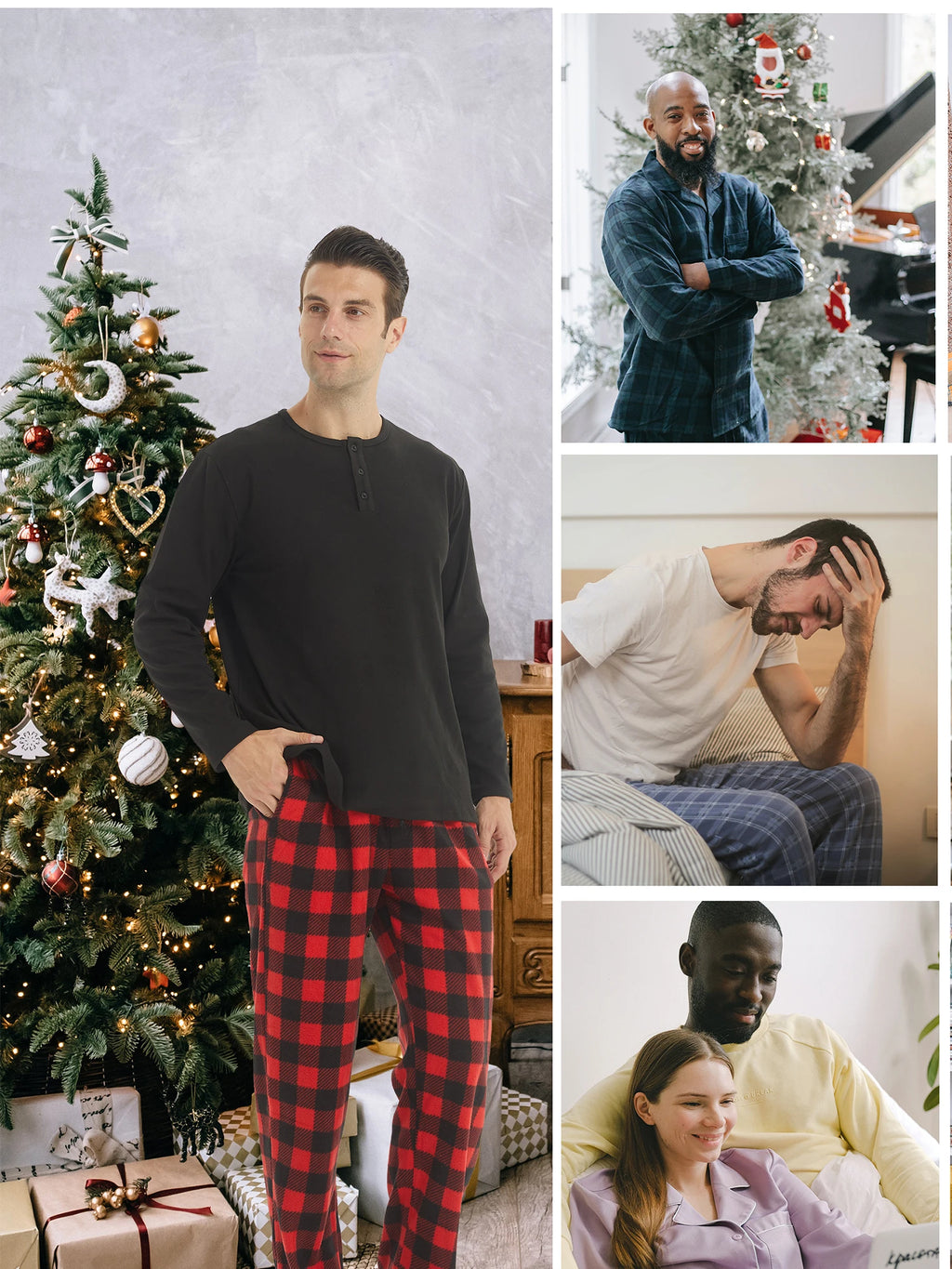Mens Pajama Pants with Pockets Casual Pants Fleece Pjs Plaid Pajamas Bottoms Lounge Sleep Pants Loungewear Sleepwear Trousers