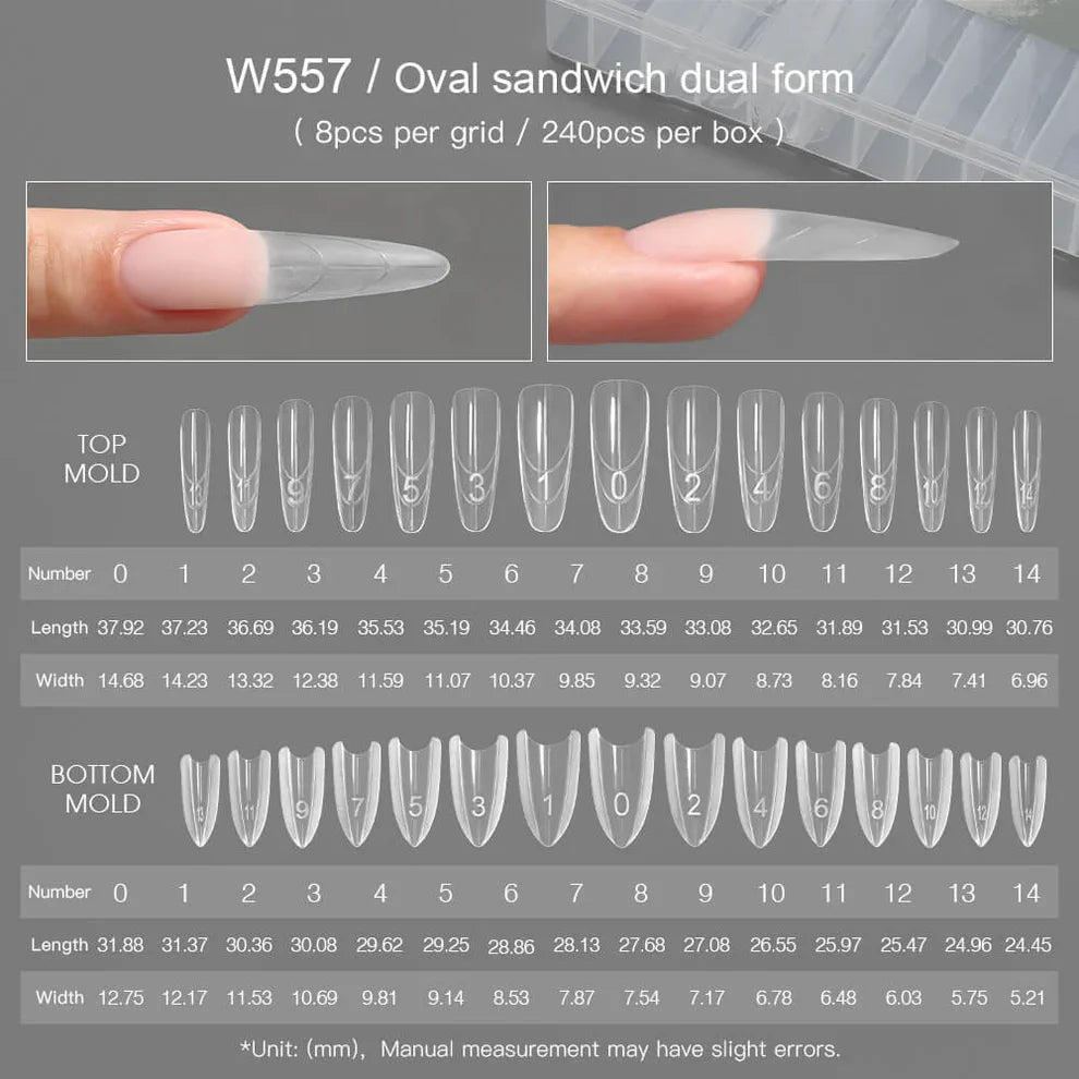 YOKEFELLOW Sandwich Dual Nail Forms 240pcs 15size NEW 2025 Extensions-Dual Forms Coffin Almond Nail Forms Top Mold Bottom Mold