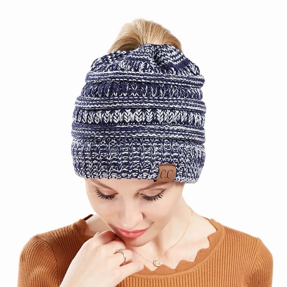 New Outdoor Warm Winter Woolen HatsAcrylic Open Horsetail HatsCold-Resistant High Ponytail Hats for Men and Women