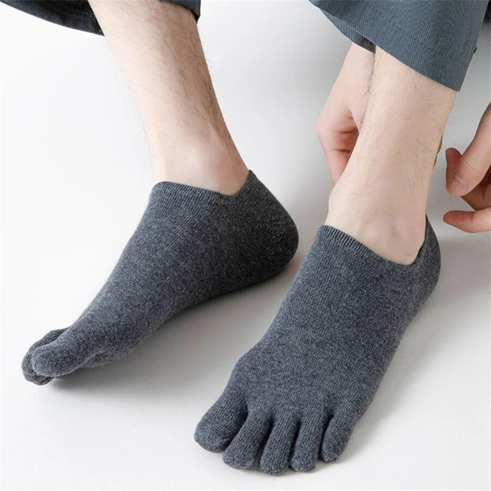 5 Pairs Five Fingers Socks Men White Breathable Short Ankle Toe Socks Sports Running Solid Color Black Gray Male Sox
