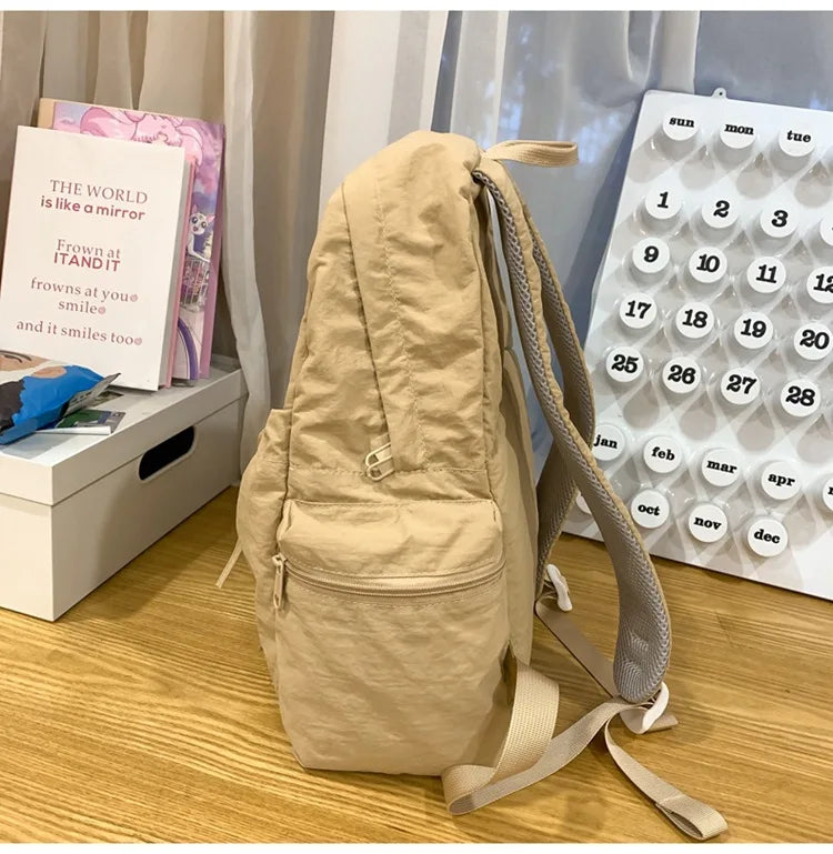 Japanese Style Student Backpack Solid Color Bow Travel School Bag Lightweight and Fashionable Women's Backpack New Simple Casual