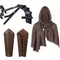 1/4PCS Men Vintage Medieval Knight Hooded Cloak Scarf Renaissance Belt Wrist Guard Halloween Cosplay Costume Accessories Prop
