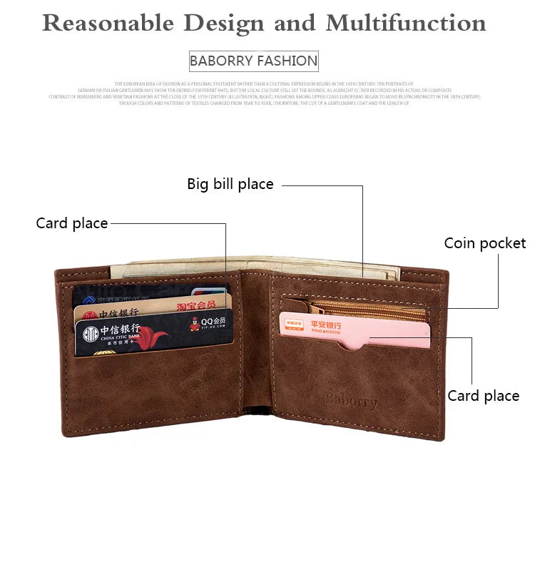 New Men Wallet Leather Business Foldable Wallet Luxury Slim  Hipster Cowhide Credit Card/ID Holders Inserts Coin Purses