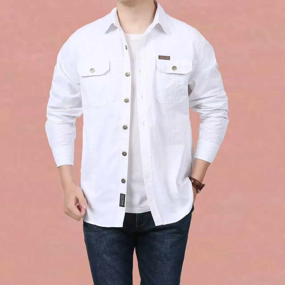 Chaqueta cargo de talla grande 6XL para hombre, 100 % algodón, de alta calidad, a la moda, para primavera y otoño, de manga larga, color liso, informal, con múltiples bolsillos