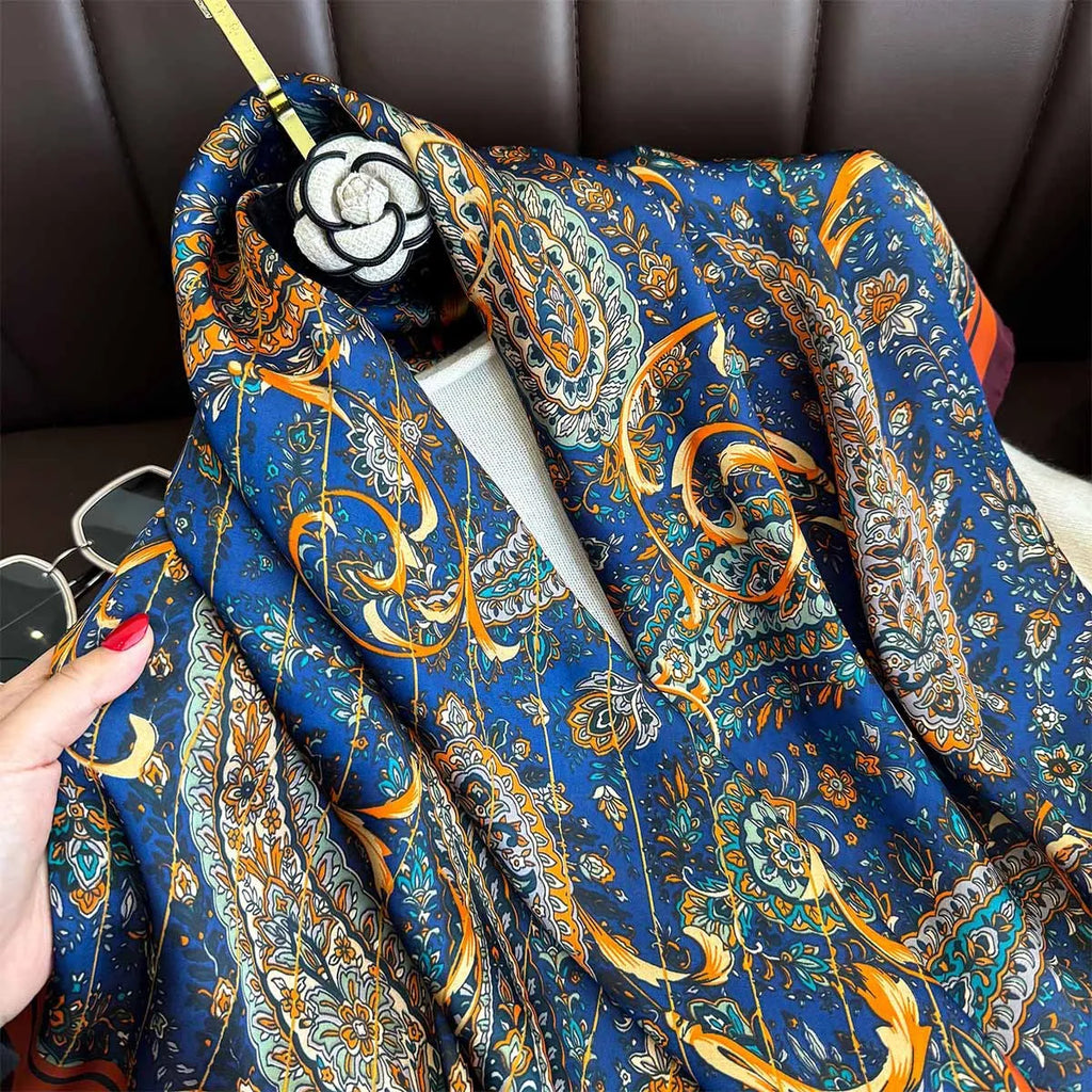 Neues 90cm quadratisches Tuch Retro Cashew Blumenmuster Seidenschals Damen Foulard Kopftuch Sommer Schal Hijab Bandana Halstuch