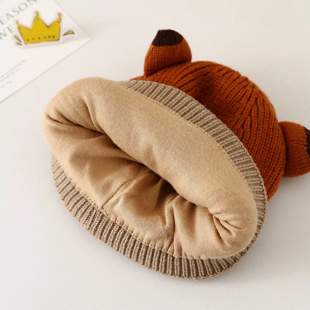 Cute Cartoon Beanie Baby Winter Warm Knitted Hat 3-12Month Newborn Ear Protection Pullover Cap Children Woolen Crochet Bonnet