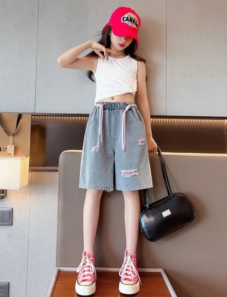 Kids' Lightweight Denim Shorts 2026 Summer Trendy Casual Outdoor Shorts for Girls Breathable Stretchy Streetwear Jeans