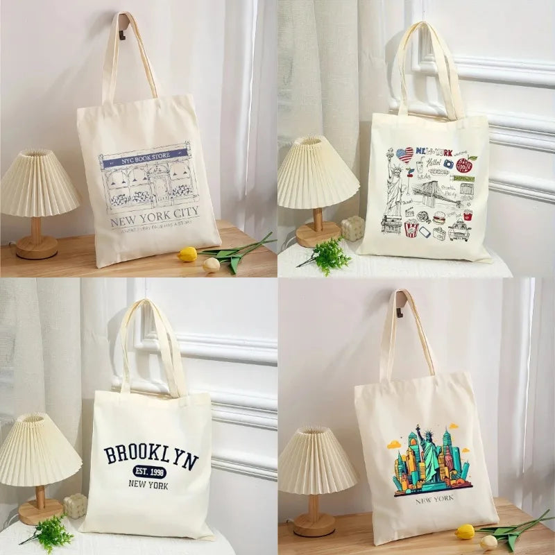 New York printed Women Shoulder Bags Reusable Casual Girl Handbags Gift Canvas Lady Tote Handbag Large Capacity Shopping Bag