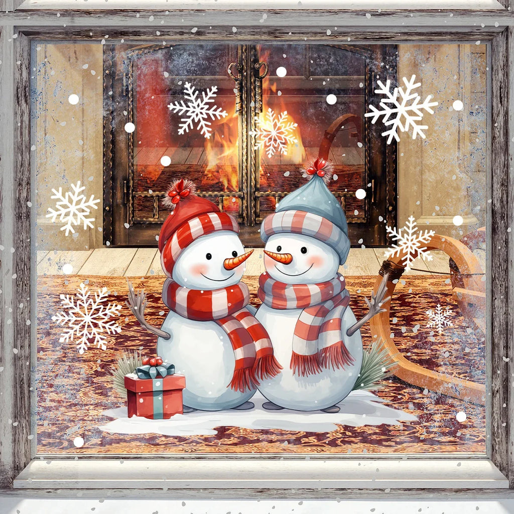 Lovely Christmas Snowman Snowflake stickers Glass window Decoration Stickers detachable Double-sided Electrostatic sticker