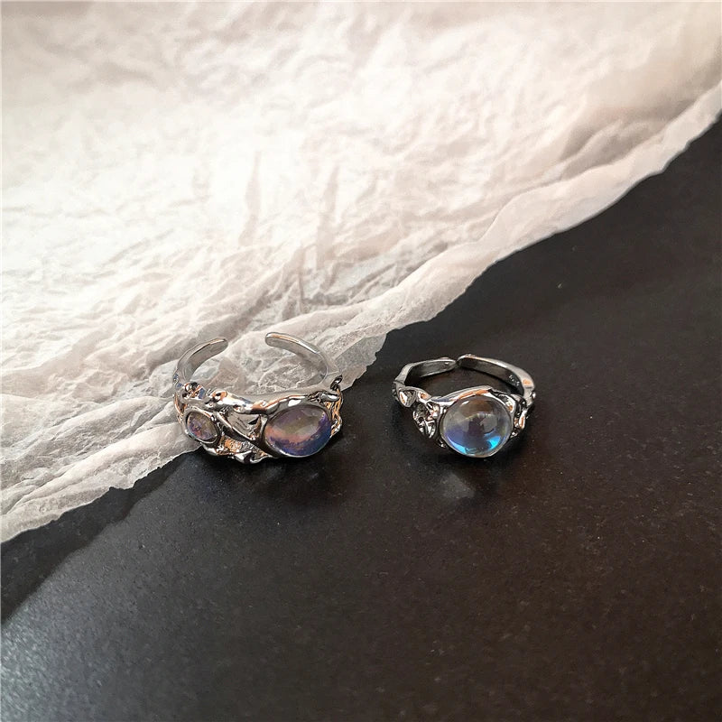 Y2K Kpop Crystal Heart Star Adjustable Irregular Geometry Punk Vintage Harajuku Rings Set For Women Girl Fashion Grunge Jewelry