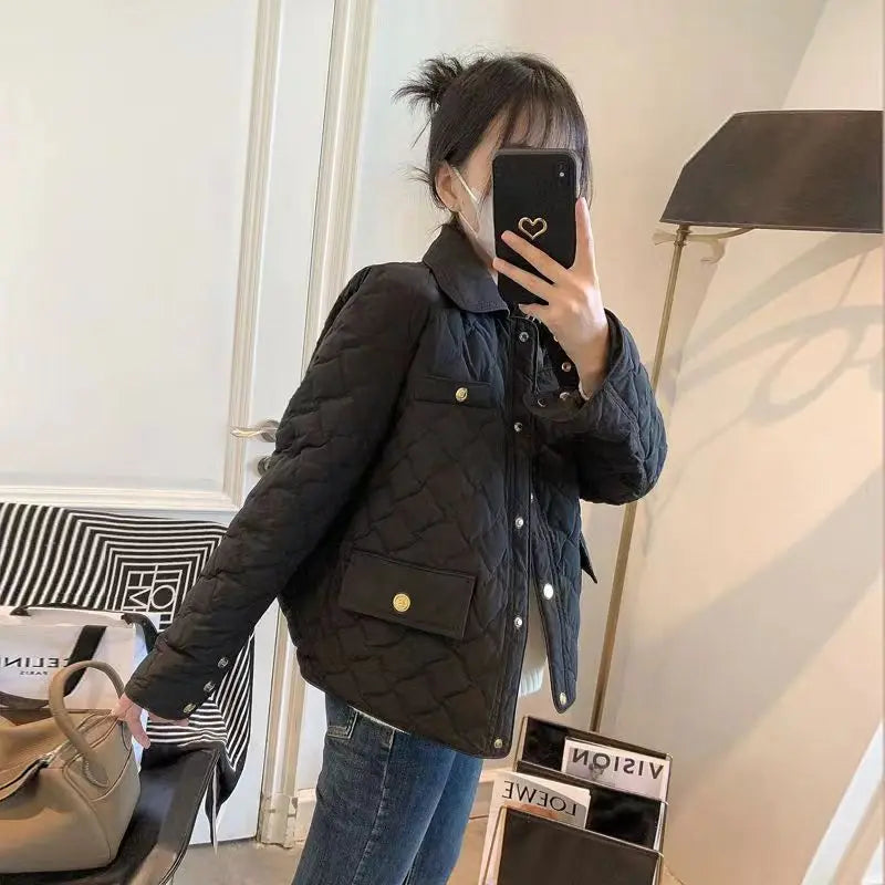 Down Cotton Jacket Women's 2025 Autumn Winter New Light And Thin European High-End sense Niche Rhombus Down Cotton Jacket Parka