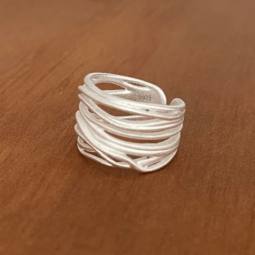 BF CLUB 925 Sterling Silver Rings For Women Open Minimalist Retro Interware Ring Creative Anillos Bague Fine Jewelry