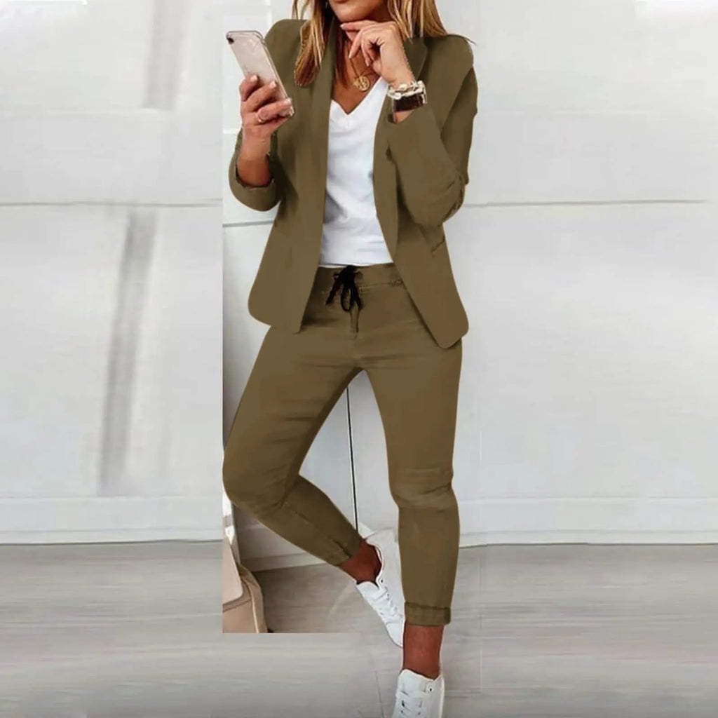 Traje de oficina formal de dos piezas para mujer 2026, conjunto de blazer y pantalón ajustado con bolsillo, solapa, conjuntos de oficina para mujer, chándal de 2 piezas