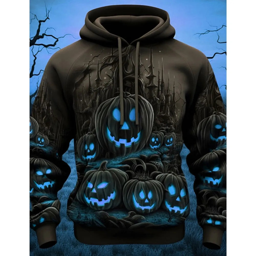 2026 New Halloween Men's Graphic Hoodie Skull Pumpkin Print Classic Casual Couple 3D Pullover Holiday Out Hoodie Long Sleeve