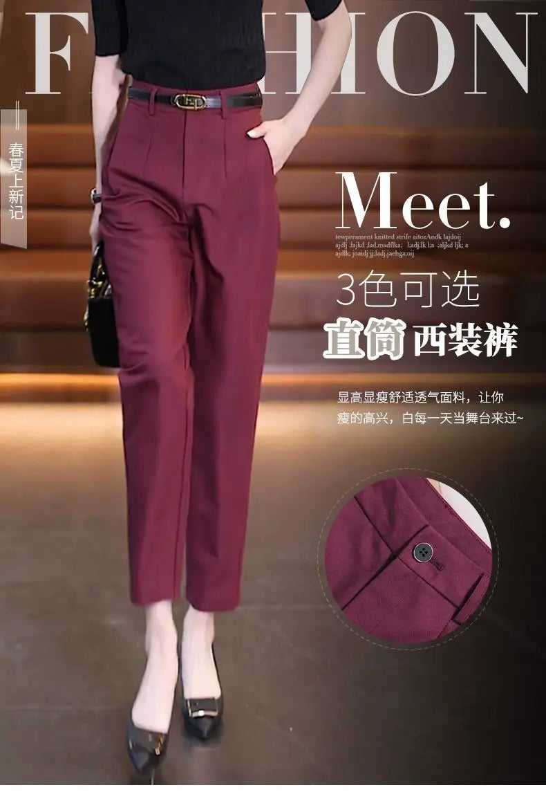 Office Lady Korean Fashion Women Suit Pants Spring Autumn Solid Slim Pencil Streetwear Casual High Waist Harem Cropped Trousers