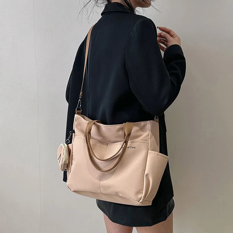 Oxford Design Double Sided Pocket Tote Bag Teen Women Large Capacity Handbag Single Shoulder Crossbody Bag with Round Coin Purse