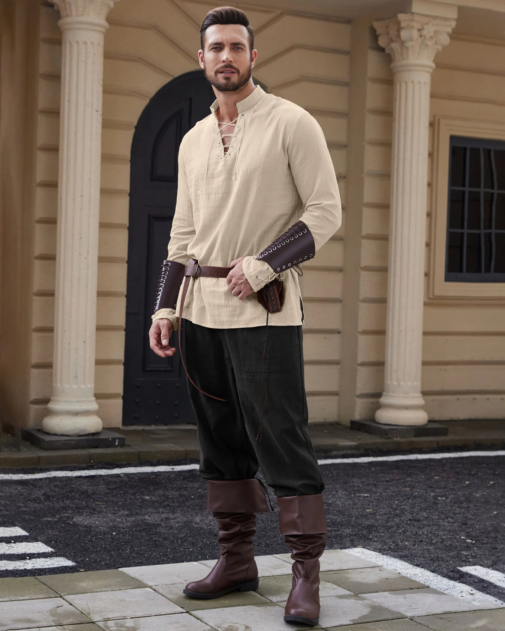 Men's Medieval Viking Shirt Renaissance Shirt Pirate Men's Long-Sleeved Halloween Cosplay Costume, Daily Casual Shirt