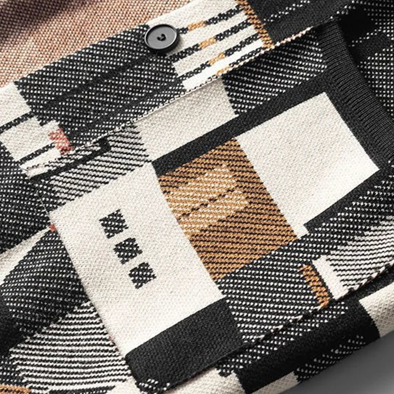 Geometric Oil Painting Camouflage Irregular Cardigan Sweater Men's Plus Size Widened Autumn New Outer Wear Jacket Top Preppy
