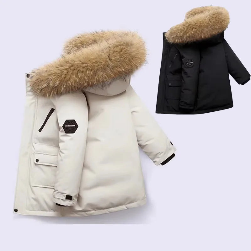 -30℃ Winter Kids Jackets Padded Cotton Clothes Coats Boys Girls Thick Plus Velvet Warm Parka Hooded Outerwear Snowsuit 5-12Y