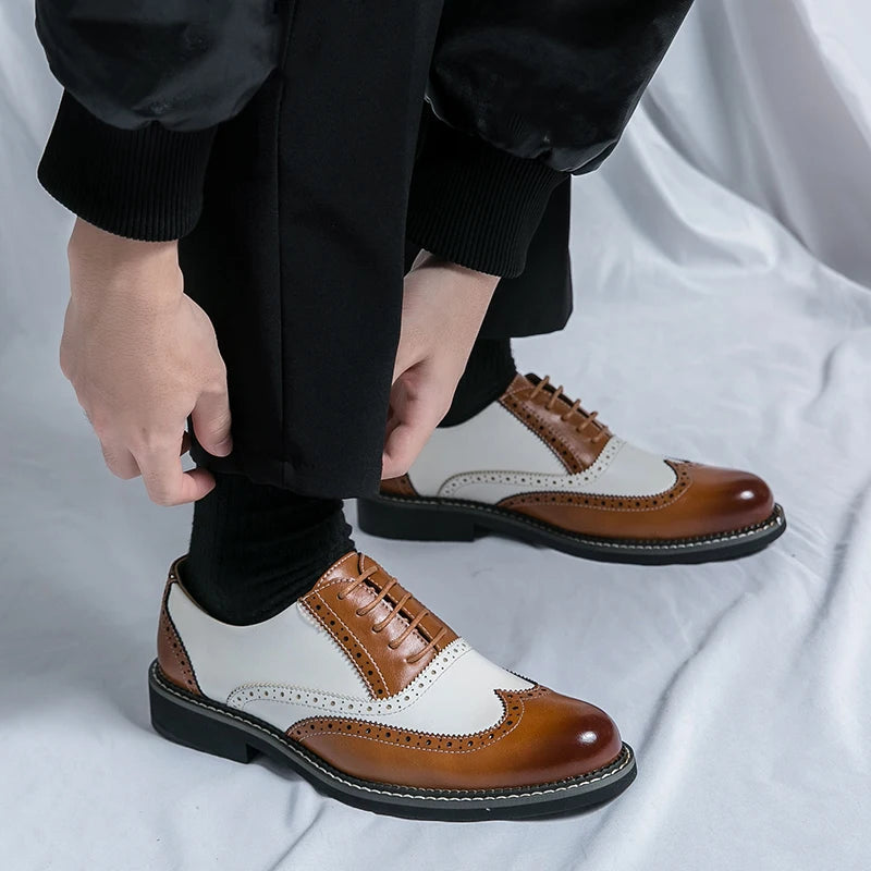 British Men's Trendy Shoes Handmade Sole Brogue Shoes Fashionable Blue Men's Leather Casual Shoes Versatile Free Delivery