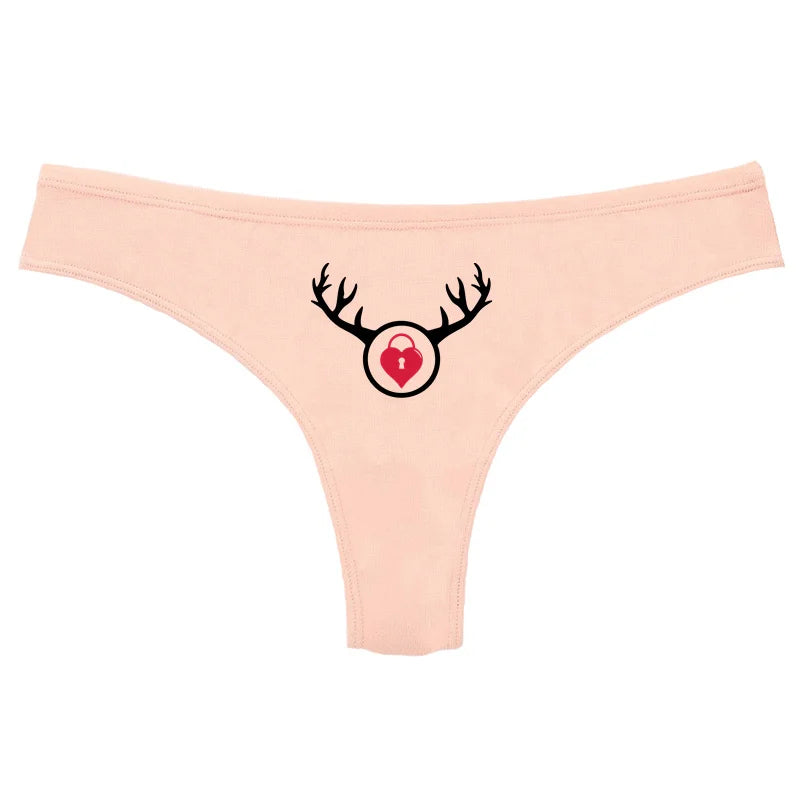 Cuckold Heart with Antlers G-string Women's Cotton Thong Breathable Comfortable Female Underwear Girls Hot Panties Sexy Lingerie