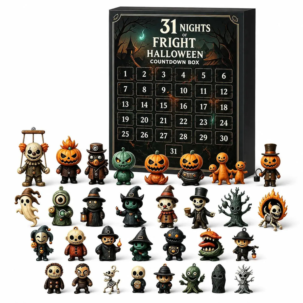 Halloween Advent Calendar, 31 Days of Halloween Countdown Calendar with 31 Mini Spooky Figurines, Surprise Box for Kids Adults