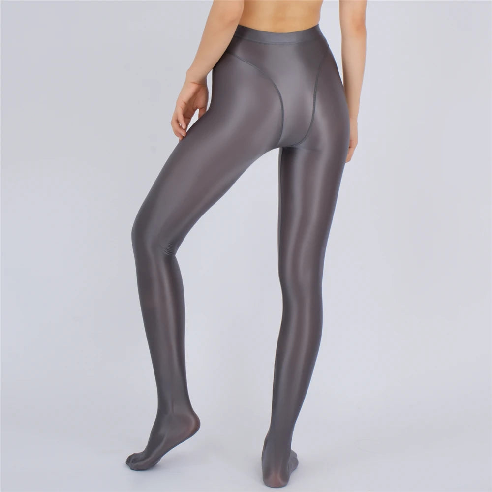 Sexy Women Thin Sheer See Through High Waist Sexy Tight Silk Shiny Pencil Pant Oil Glossy Candy Color Yoga Leggings Pants
