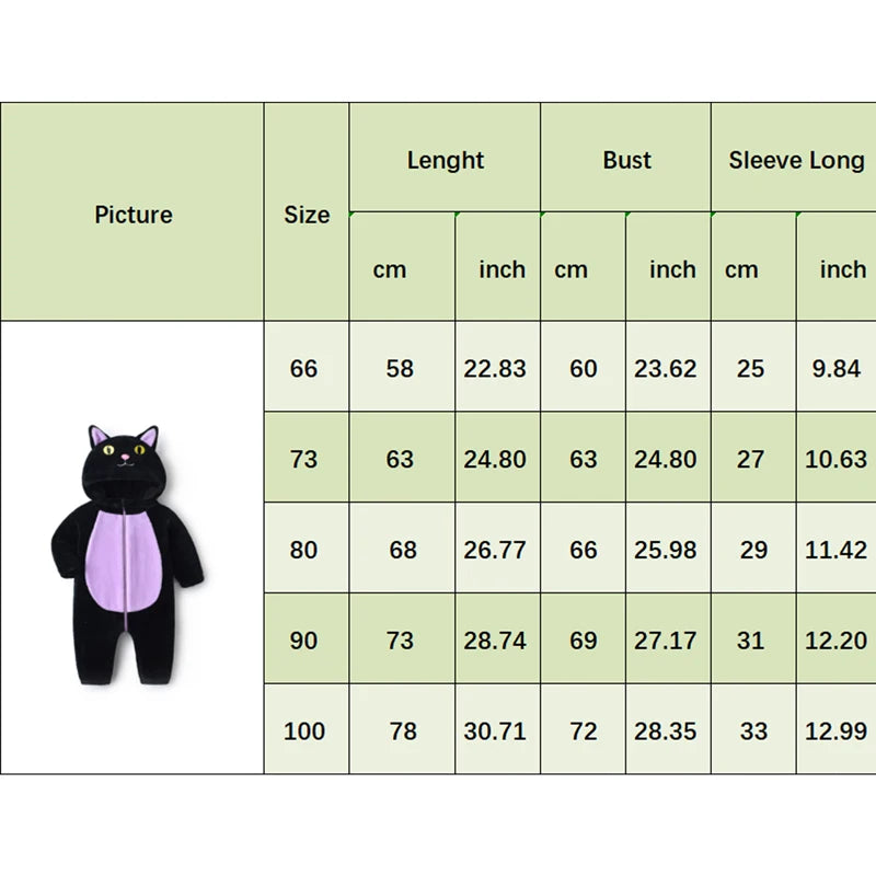 Toddler Baby Black Cat Costume Cute Hooded Jumpsuit Zipper Snowsuit Infant Boy Girl Warm Winter Clothes 0-3T