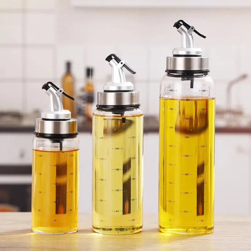1PCS 180/300/500ml Oil Bottle High Borosilicate Glass Dispenser With Scale Quantitative Sauce Vinegar Cooking Kitchen Supplies