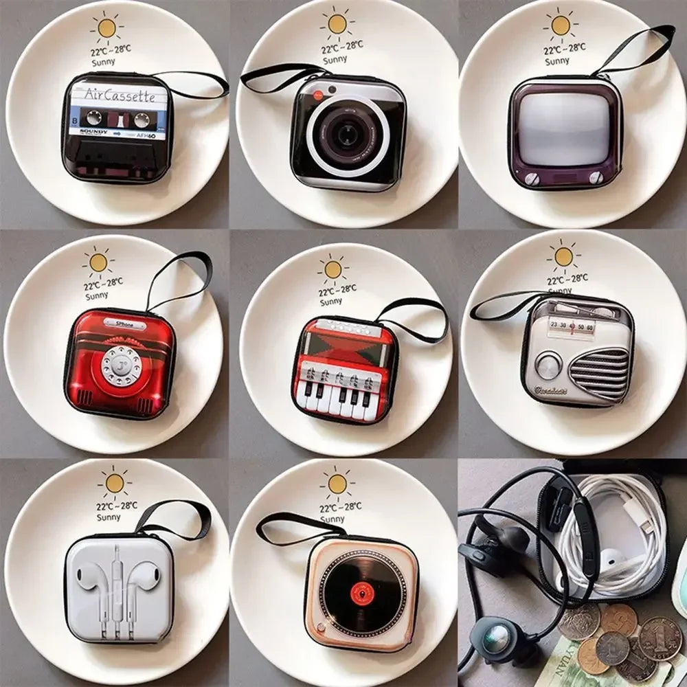 Retro Feelings Creative Coin Purse Headphone Storage Bag TV Tape Bag Coin Bag Storage Box Wallet Purse Kids Earphone Box
