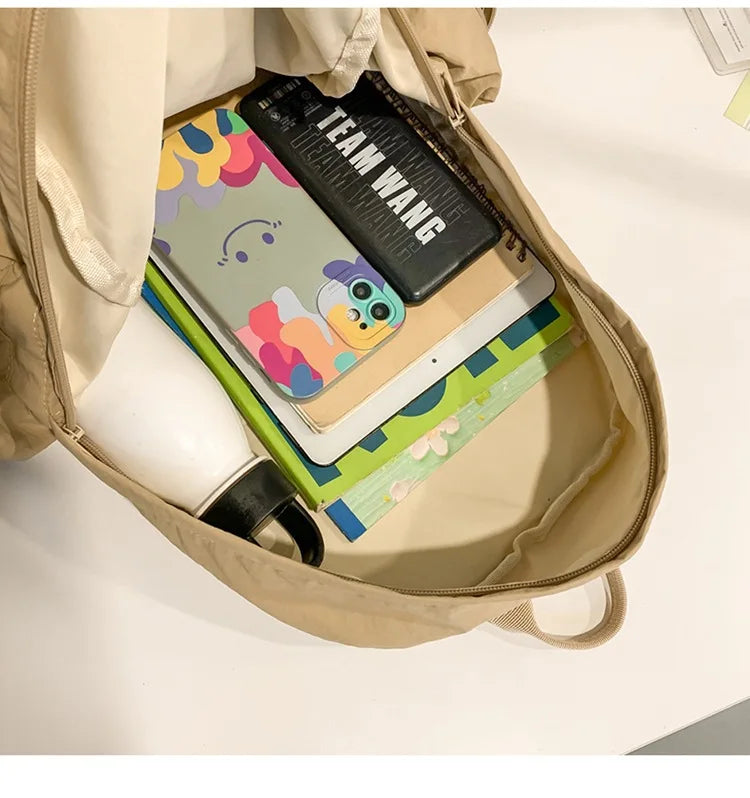 Japanese Style Student Backpack Solid Color Bow Travel School Bag Lightweight and Fashionable Women's Backpack New Simple Casual