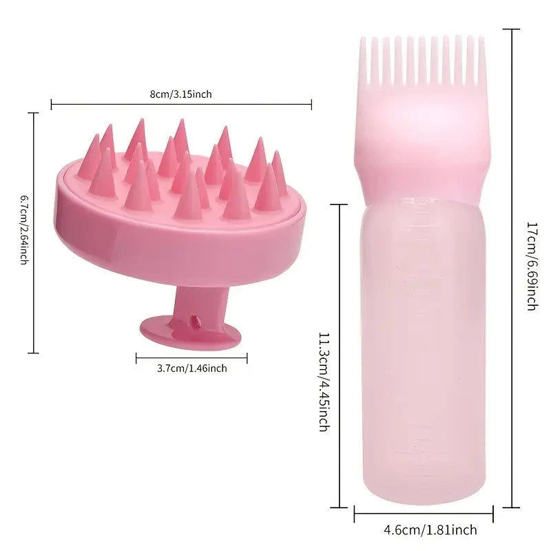 3pcs Scalp Massage Brush with Root Comb Applicator Bottle Silicone Massager Hair Oil Applicator Bottles Hair Coloring Supplies