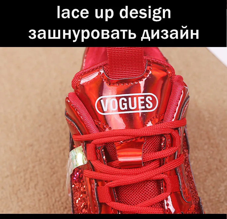 Comemore Women New Bling Platform Sneakers for Girls Casual Chunky Sneaker 6cm Thick Bottom Sports Shoes Platform Red Silver 40