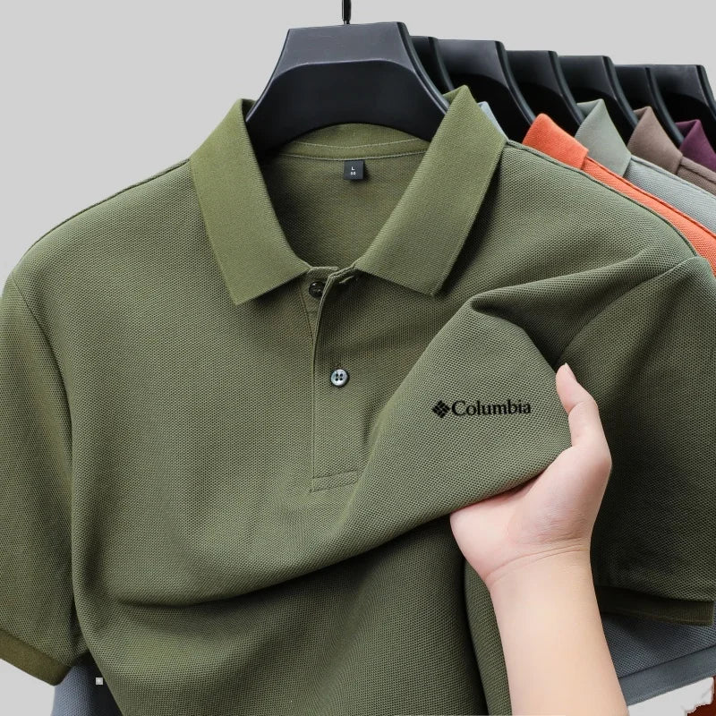 100% algodón, marca de lujo personalizada, bordado exquisito, manga corta de verano, polo para hombre de gama alta, cómodo, color sólido