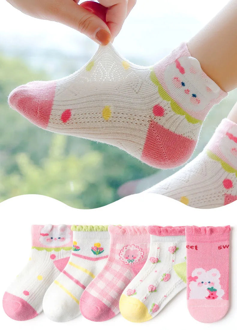 5 Paar/Los Kinder Baumwollsocken Mädchen Junge Baby Teenager Kinder Niedliche Cartoon Mode Weiches Netz für Sommer 1-12 Jahre Neue Schülersocken