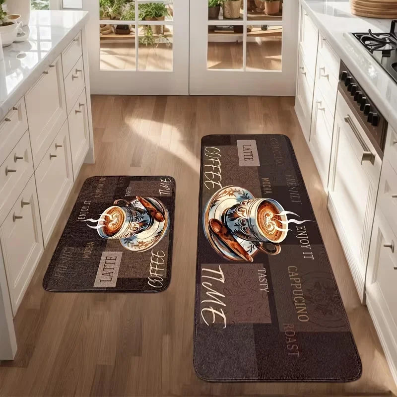 Coffee Print Soft Kitchen Mat Home Decor Runner Rug, Door Mat, Machine Washable Doormat for Living Room, Dining Room, Kitchen