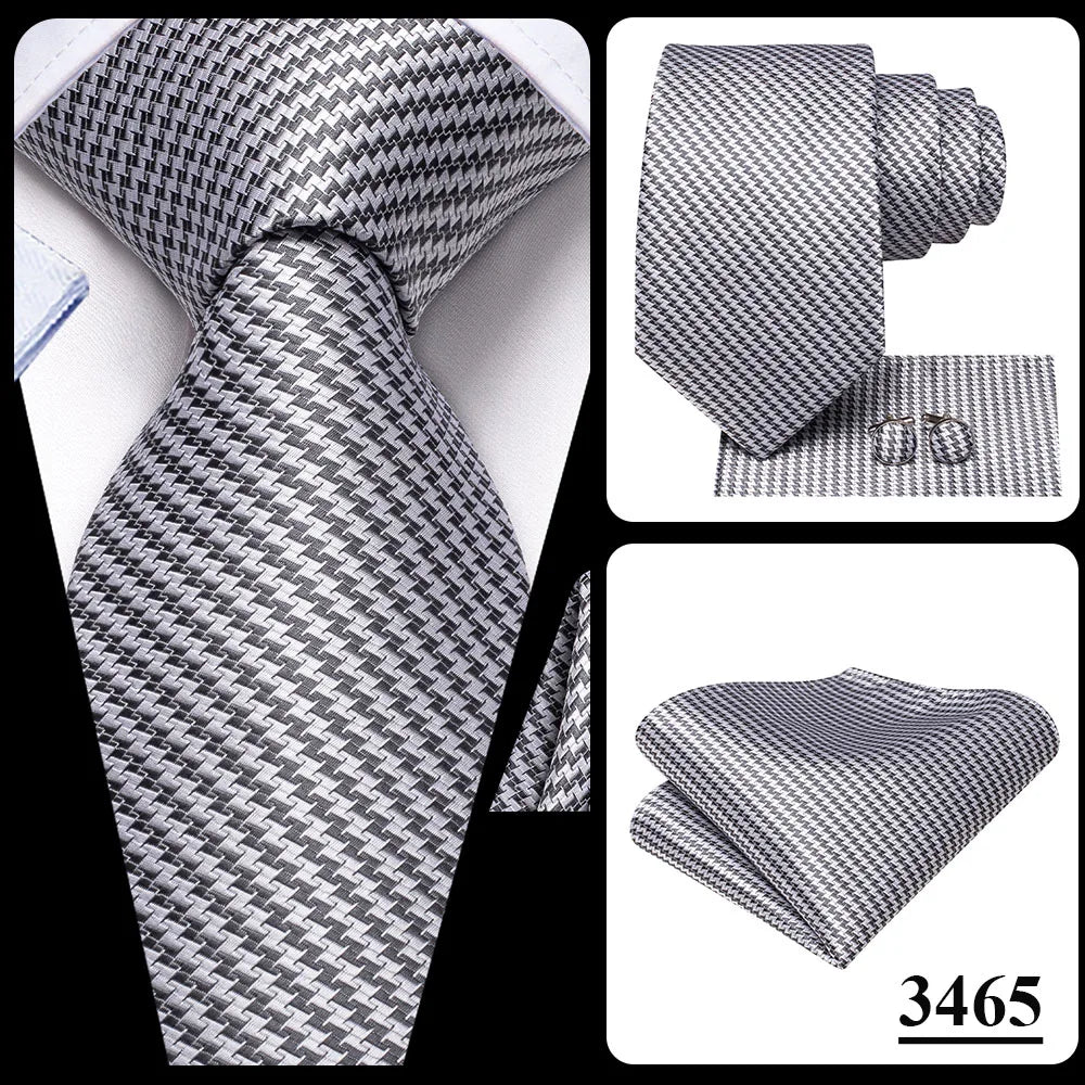 Hi-Tie White Grey Paisley 2026 New Mens Tie Hanky Cufflink Set Necktie For Men Wedding Party Business Men Tie Fashion Brand