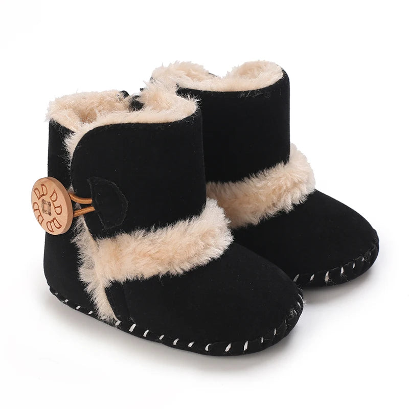 0-18 Month Old Baby Warm Shoes With Semi Rubber Sole Anti Slip and Plush Snow Boots For Autumn and Winter