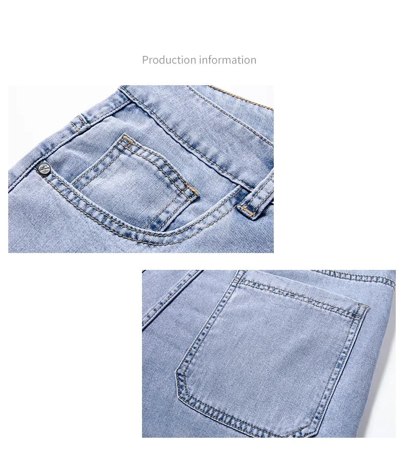 Lyocell Men's Black Jeans Summer Thin Loose Straight Soft Ice Silk Casual business Denim Pants male Elastic Wide Trousers