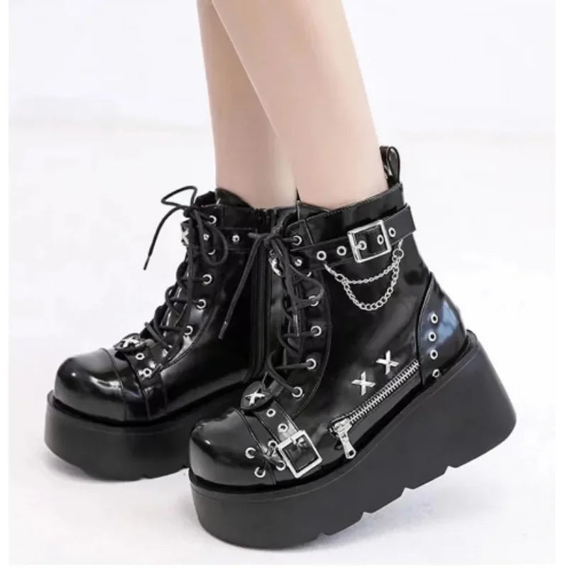 Platform Wedges Women Ankle Boots Autumn Winter Gothic Street Comfy Fashion Cool Woman Shoes Motorcycle Boots Big Size 43
