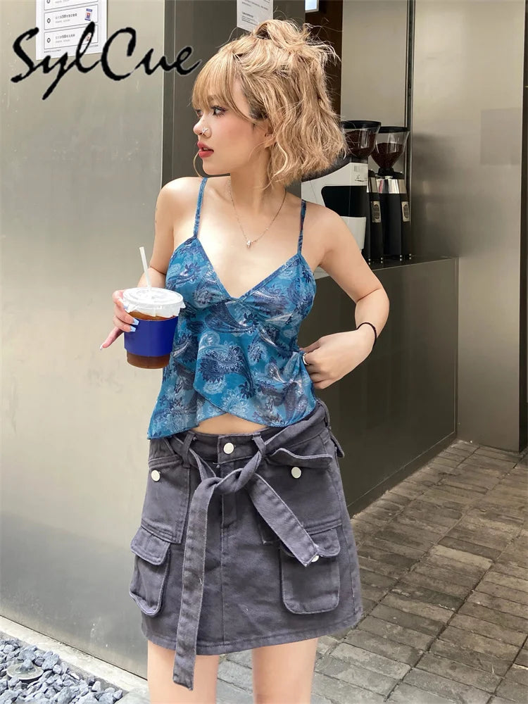 Sylcue Simple And Light Summer Cool Breathable Soft Casual All-Match Sexy Mature Charming Women'S Butterfly Classical Print Vest